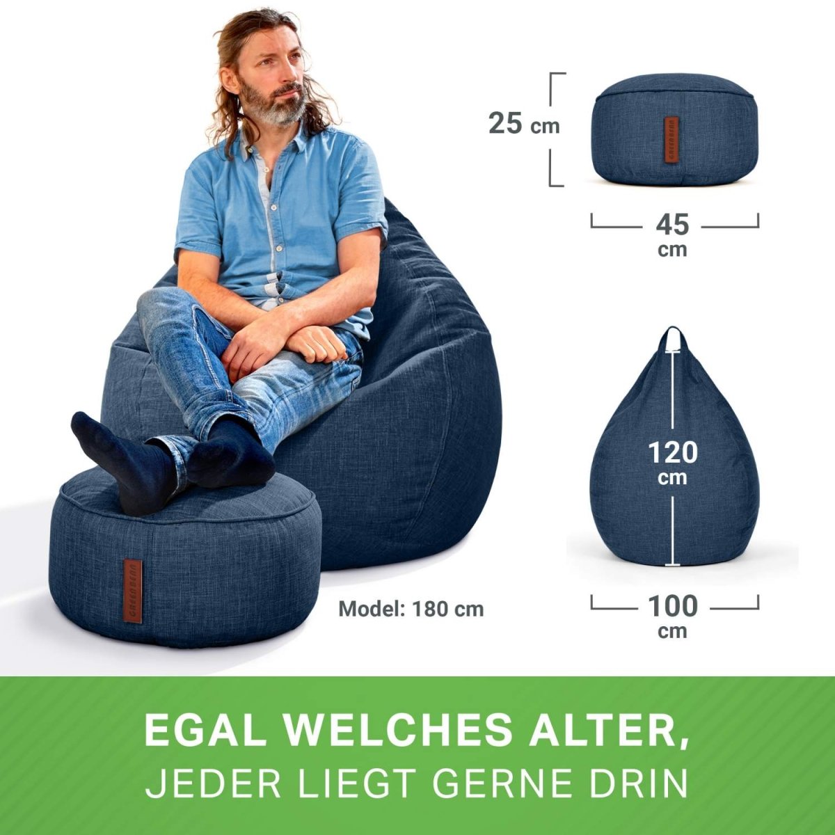 Indoor Sitzsack in Leinen-Optik inkl. Sitzhocker - sitzsack-shop