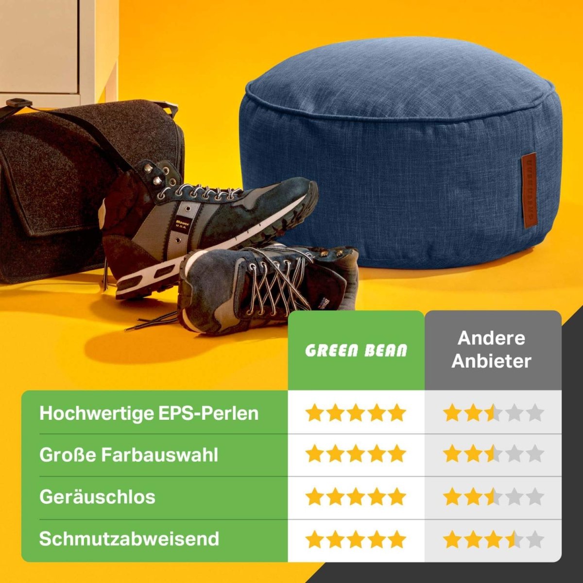 Indoor Sitzsack in Leinen-Optik inkl. Sitzhocker - sitzsack-shop