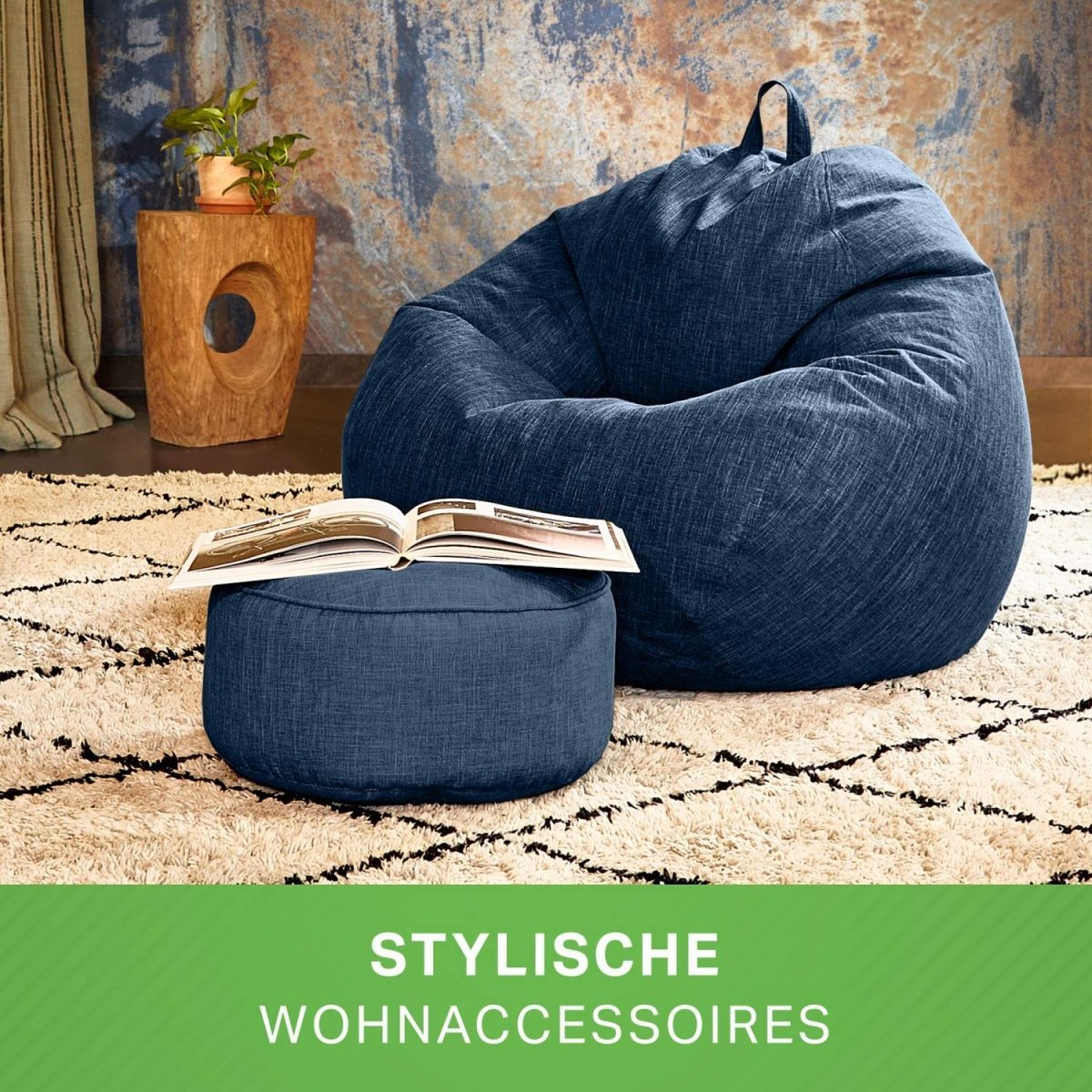 Indoor Sitzsack in Leinen-Optik inkl. Sitzhocker - sitzsack-shop