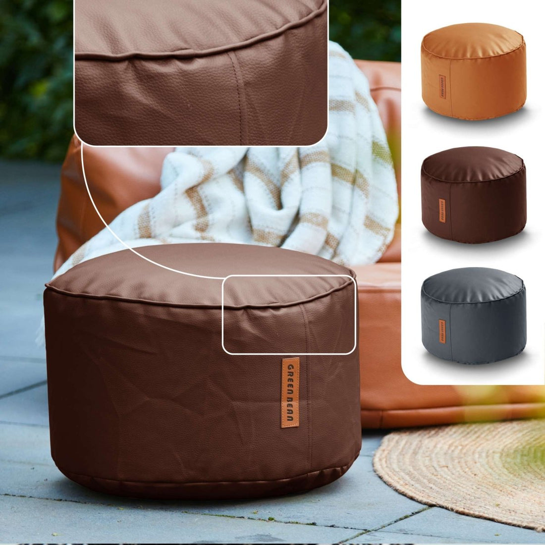 Kunstleder XXL Square Sitzsack + Pouf im Set - sitzsack-shop