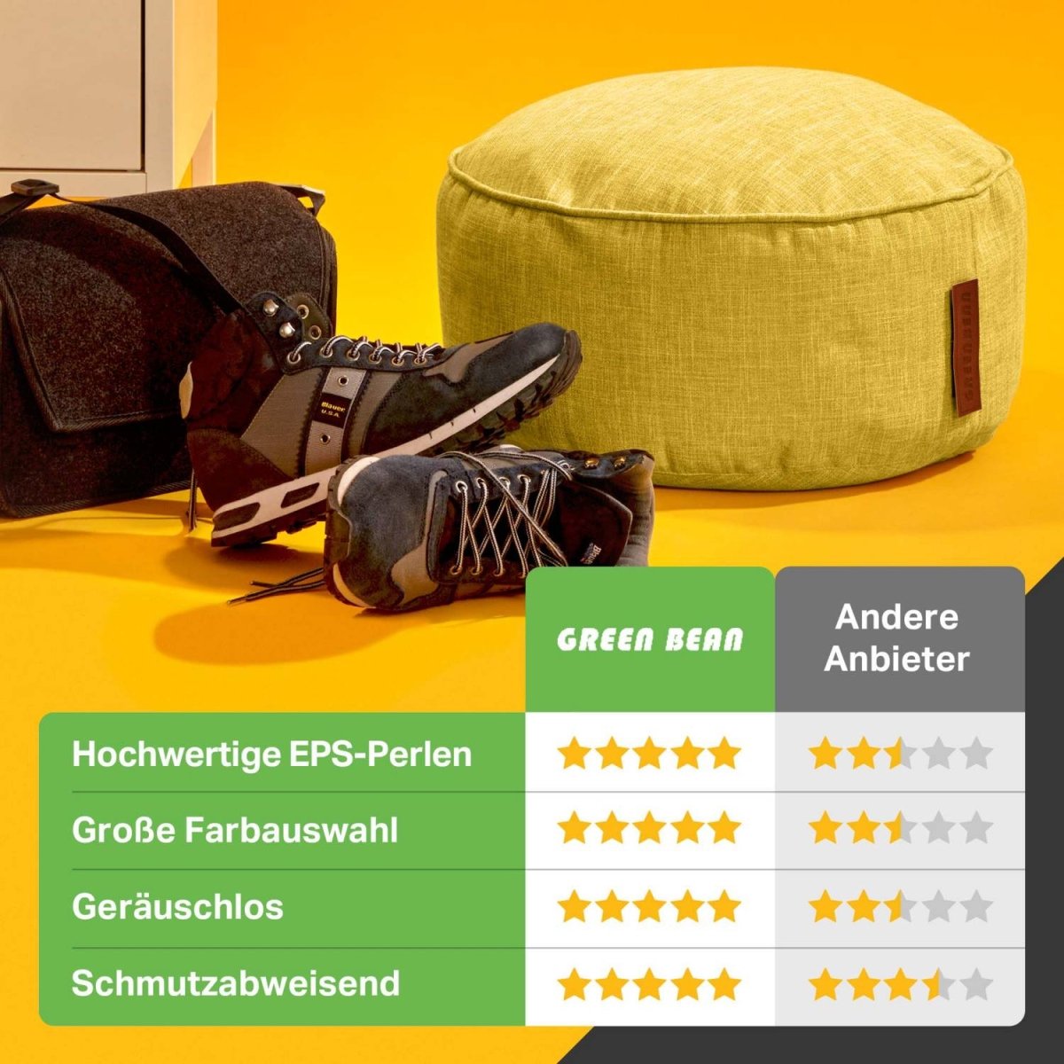 Stylischer Indoor-Pouf / Fußhocker in Leinen-Optik - sitzsack-shop