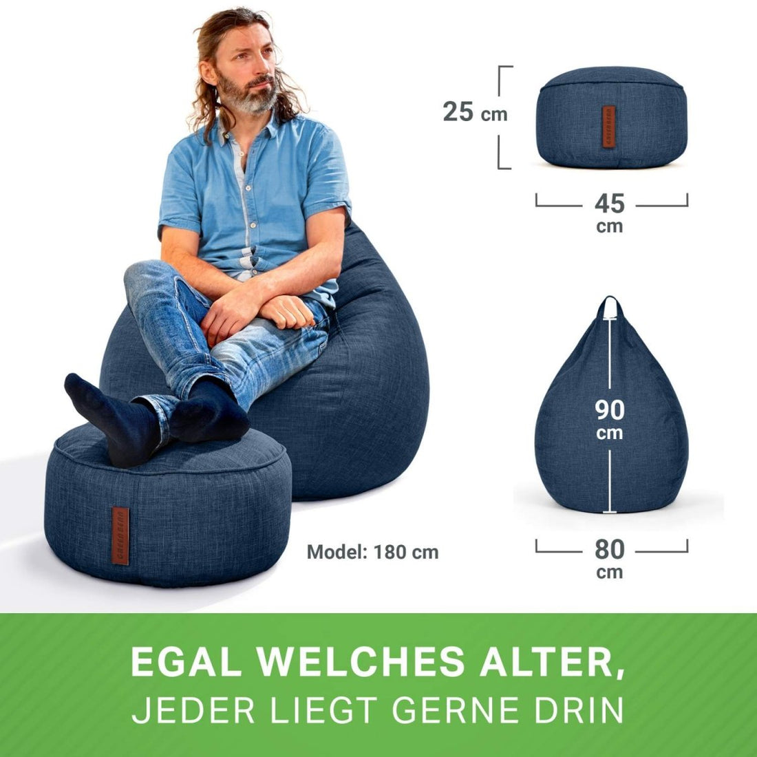 Indoor Sitzsack in Leinen-Optik inkl. Sitzhocker - sitzsack-shop